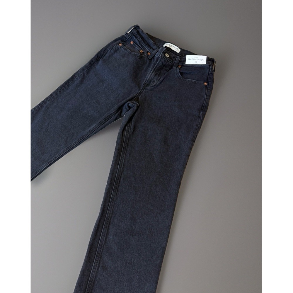 NWT Abercrombie & Fitch 90s Straight Mid Rise Jeans Women's 25 Extra Short Black - Picture 2 of 10
